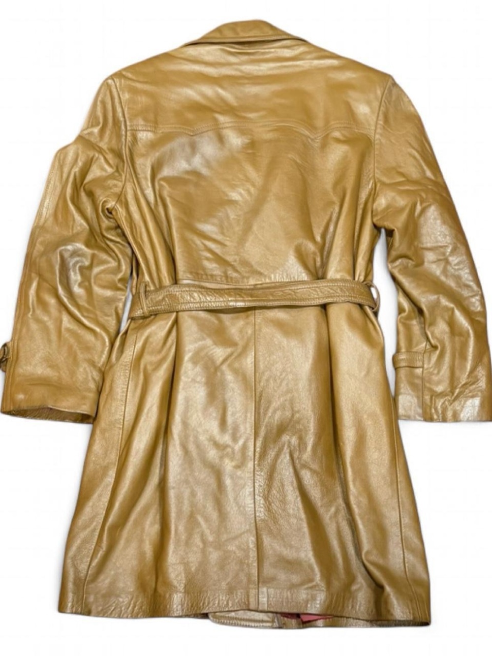 Vintage 70s Crown Leather Garment Double Breasted Leather Trench Coat - Picture 2 of 8